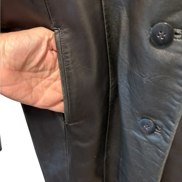 VTG Colebrook Longline Trench Coat Button Up
Leather Jacket Sz M Pockets Black - Picture 4 of 8